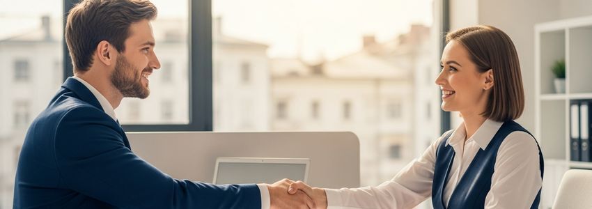 Business owner shaking hands with a loan officer after securing a $50,000 business loan approval