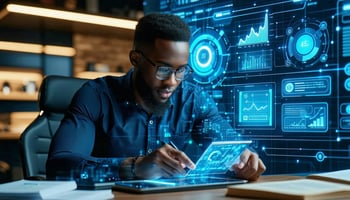 A business owner reviewing AI-driven loan offers on a digital platform.