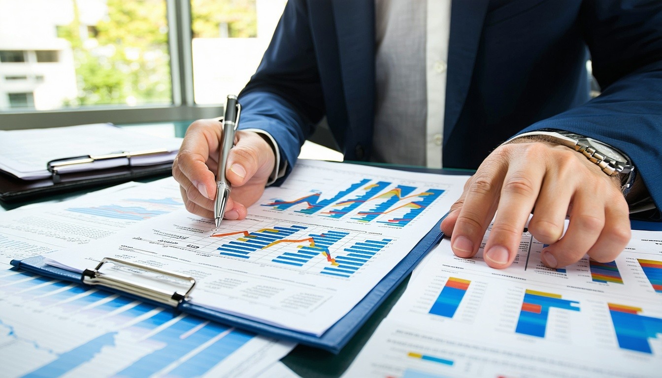Small business owner reviewing loan documents in Wisconsin office