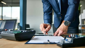 Business owner reviewing and negotiating equipment lease agreement