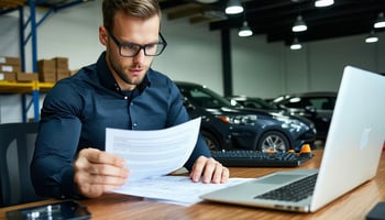  Business owner reviewing equipment lease details on a digital platform dashboard