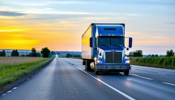 Commercial semi-truck on the road financed through a trucking business loan
