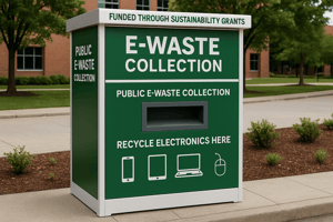 Public e-waste collection kiosk funded through sustainability grants.