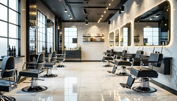 Freshly remodeled barbershop with new stations and modern design