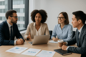 Team of business professionals collaborating in an office