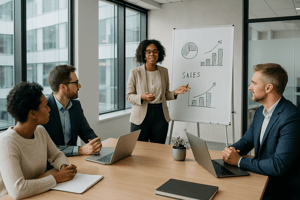 Business team in a meeting discussing lending strategies