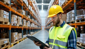 Warehouse worker scanning barcodes with a financed inventory system