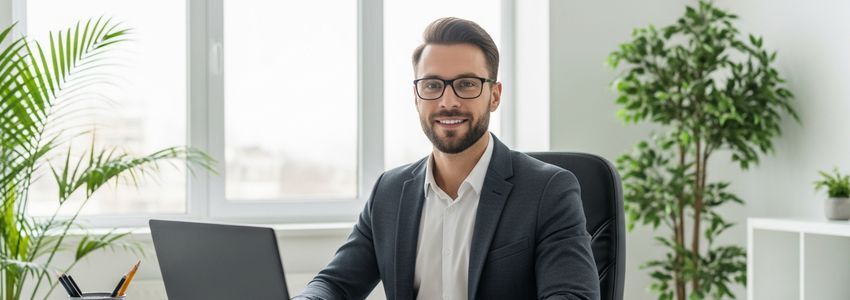 Small business professional at modern office desk representing AI customer service tools