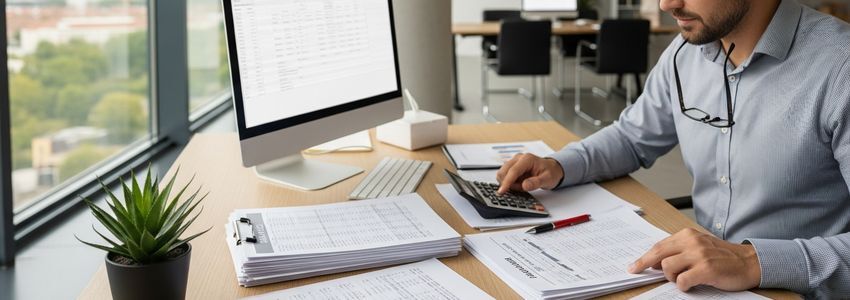 Small business owner analyzing financial statements