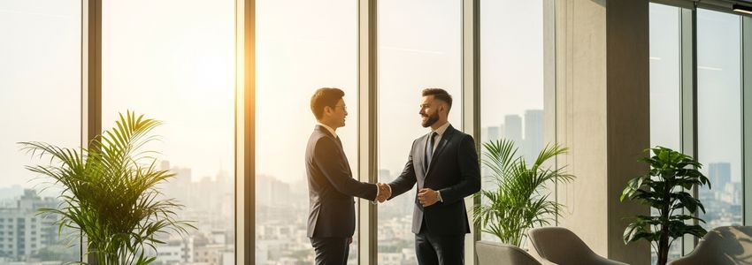 Business professionals discussing accounts receivable financing in a modern office