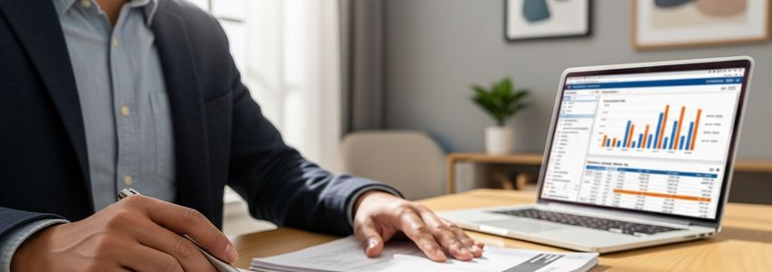 Professional financial documents and invoice reports representing accounts receivable management