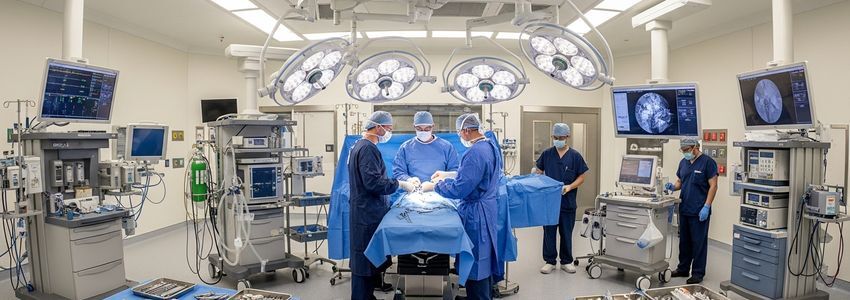 Modern ambulatory surgery center operating room with advanced surgical equipment