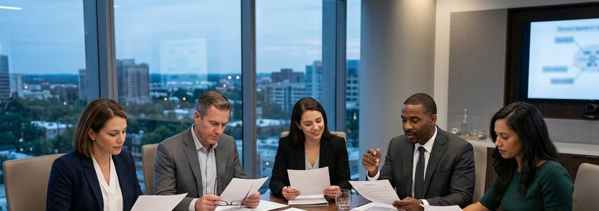 Hotel franchise owners reviewing Ascend Hotel Collection loan documents