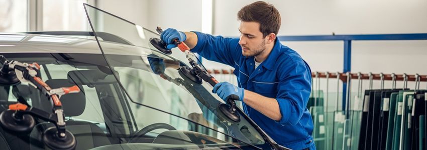 Auto glass technician replacing windshield - financing guide for auto glass businesses