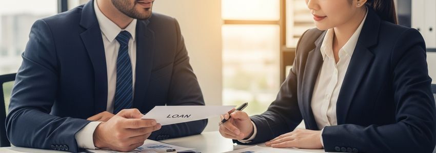 Small business owner reviewing bad credit loan options with a financial advisor