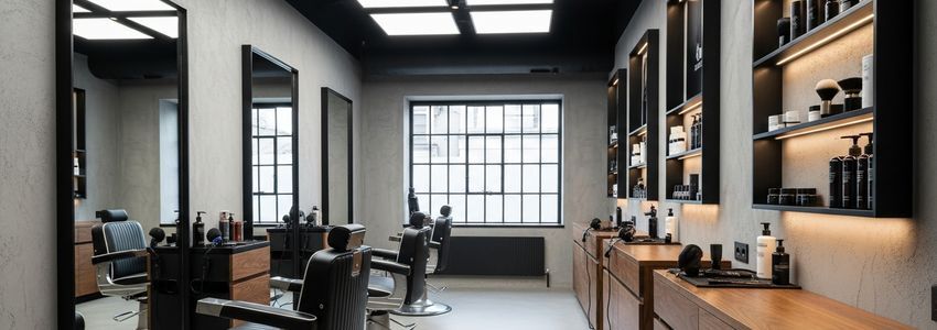 Modern barbershop interior with professional barber chairs representing barbershop business loans