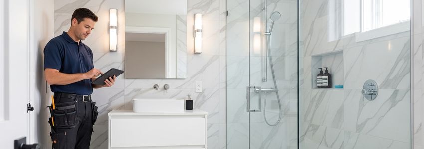 Contractor reviewing bathroom remodeling project financing options