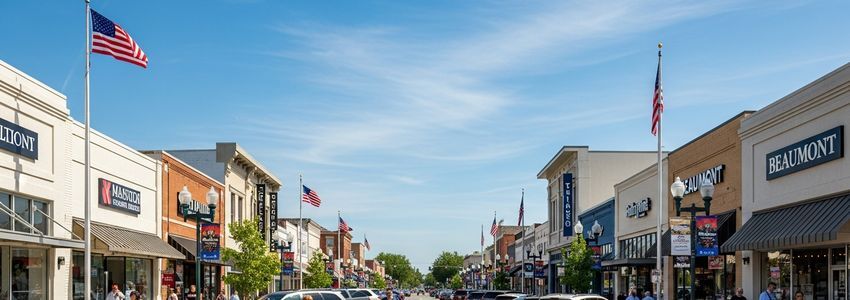 Small business district in Beaumont, Texas representing local entrepreneurship and financing opportunities