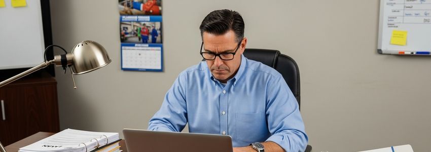 Business owner reviewing financing documents for Benjamin Franklin Plumbing franchise investment