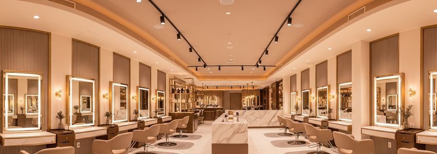 Professional blow dry bar salon interior with styling stations and blowout services