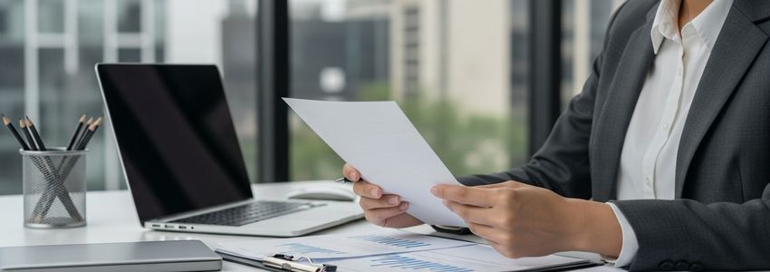 Professional business owner reviewing loan documents in a Burbank California office representing small business loans