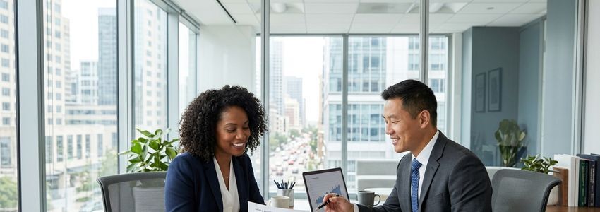 Business owner and financial advisor reviewing daily payment business loan options