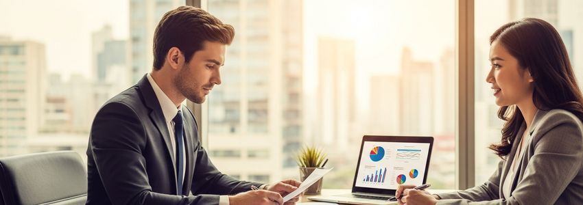 Business professionals reviewing loan interest rates by state documentation