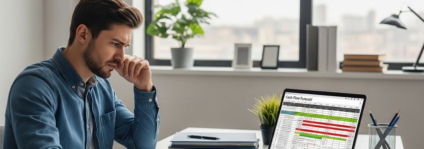 Small business owner performing cash flow gap analysis