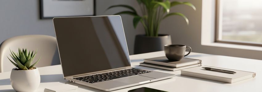 Business desk with laptop and financial documents representing cash flow management