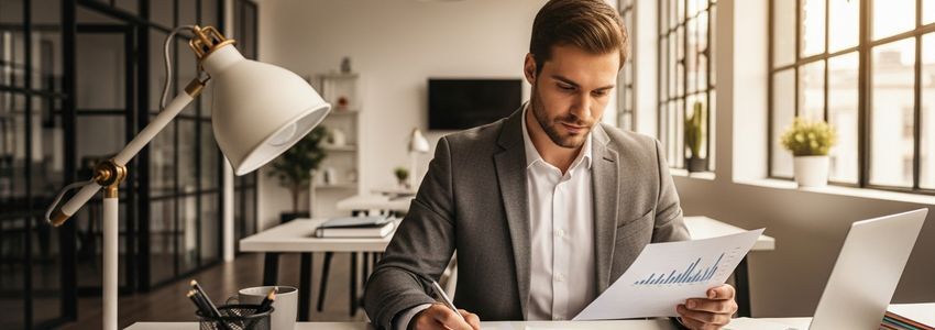 Small business owner reviewing cash flow management documents
