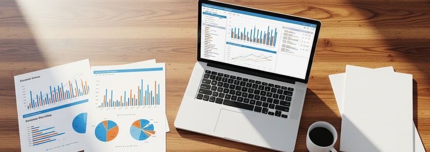 Cash flow risk benchmarks - financial charts and reports on a business desk