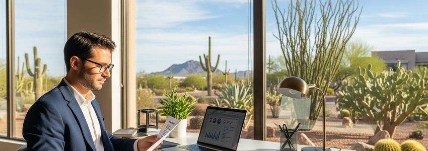 Small business owner in Chandler, Arizona reviewing financing options