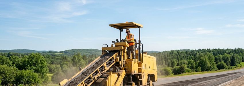 Paving contractor operating a cold planer asphalt milling machine on a road resurfacing project