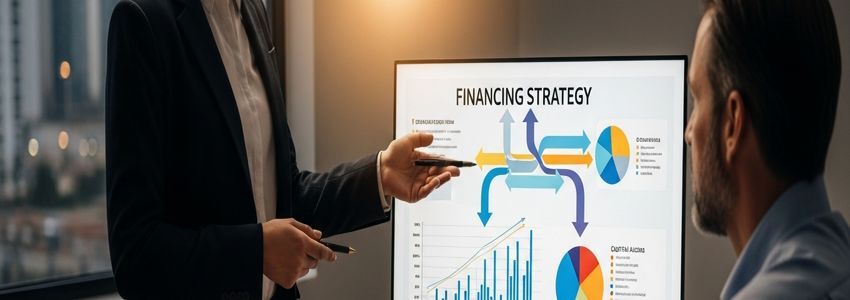 Business consultant presenting combined financing strategy to business owner