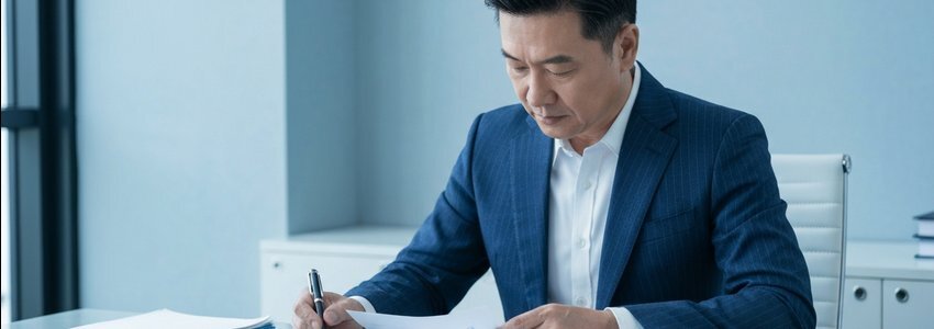 Business professional reviewing merchant cash advance financial documents