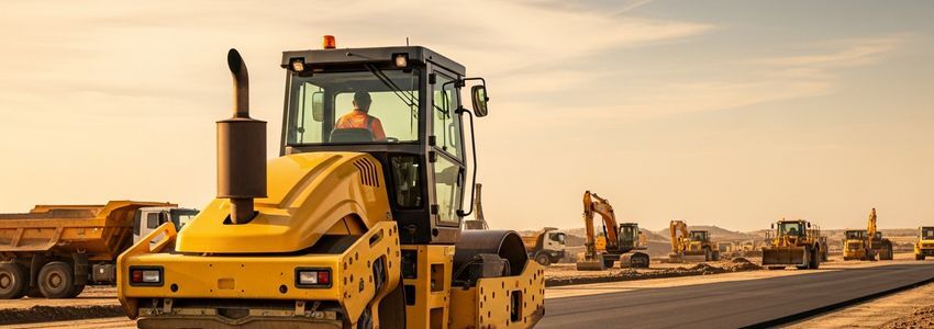 Compactor financing - vibratory roller at road construction site