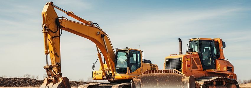 Construction equipment financing - excavator and bulldozer at active construction site