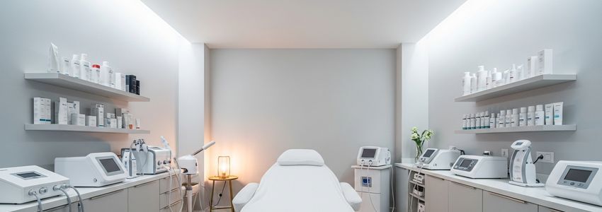 Cosmetic clinic business owner reviewing financing options with loan documents
