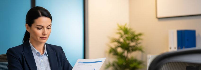 Business professional reviewing credit line data and industry financing charts