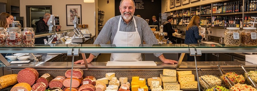 Deli owner behind the counter ready to discuss deli business loans
