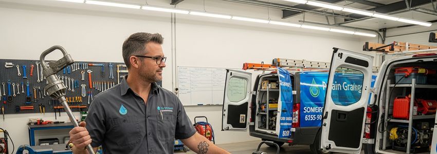 Drain cleaning business owner reviewing financing options