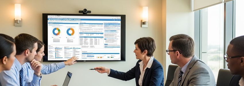 Environmental consulting team reviewing compliance data for business loan planning
