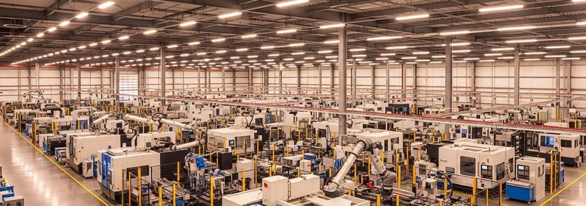 Modern manufacturing facility with state-of-the-art industrial equipment for business operations