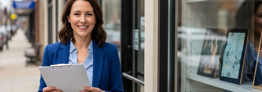 Small business owner standing outside a storefront in Erie, Pennsylvania
