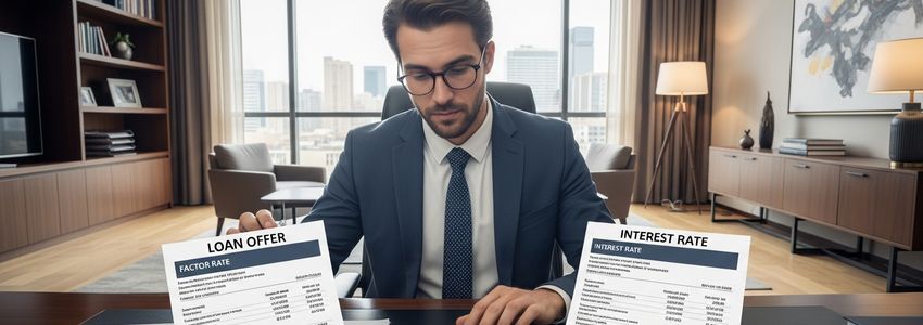 Business owner comparing factor rate and interest rate loan offers