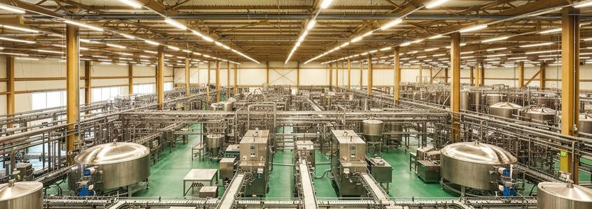 Food and beverage manufacturing facility with production line equipment