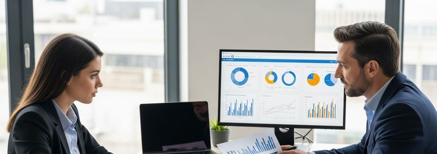 Business owner reviewing financial metrics for loan application