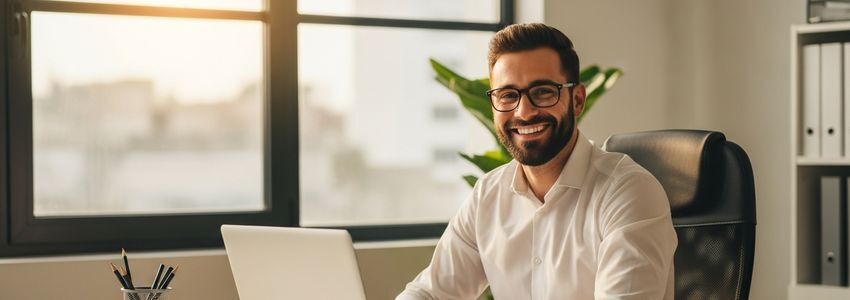 Business owner comparing fintech and traditional bank loan options at a modern desk