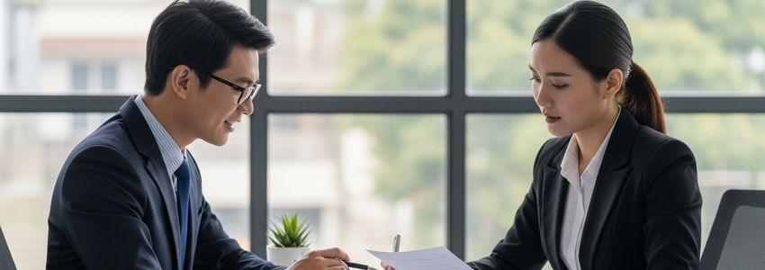Business advisor discussing fixed vs. variable interest rate business loan options with client