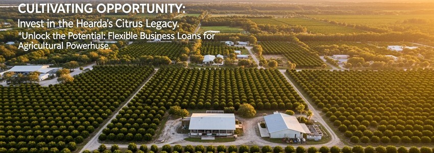 Florida citrus farm aerial view with agricultural loan financing concept